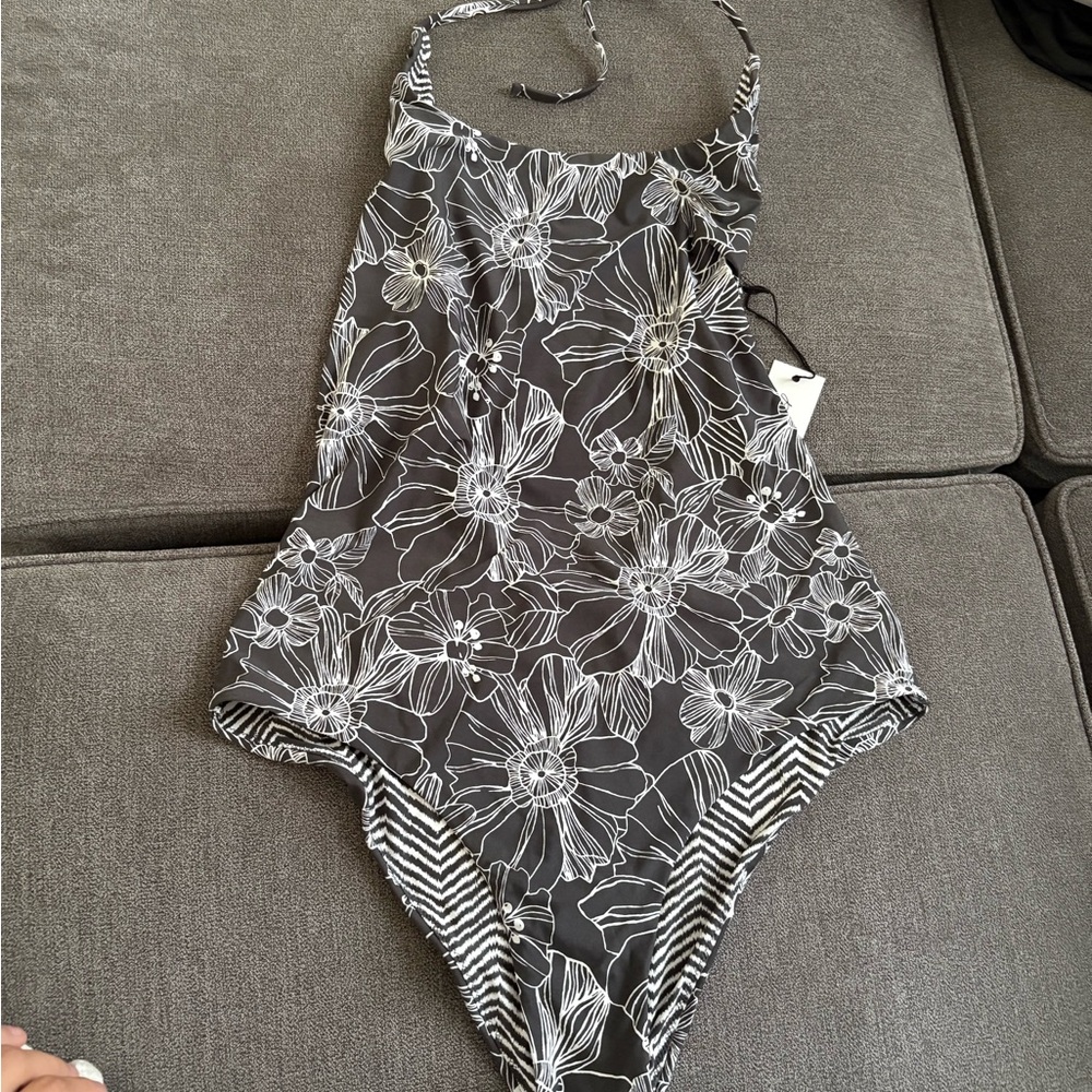Floral Black and White Swimsuit